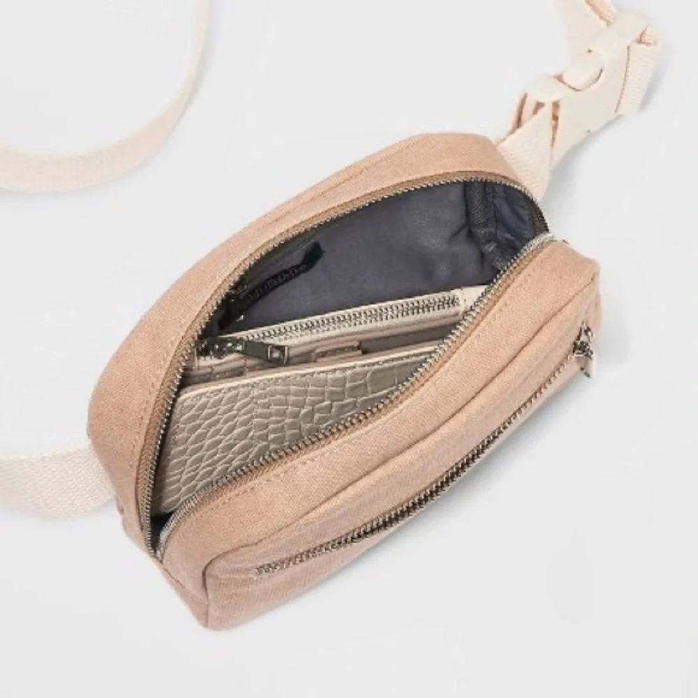 🆕 Nude Tan Fanny Pack, Bum Bag, Crossbody with Cream Strap - Picture 8 of 11